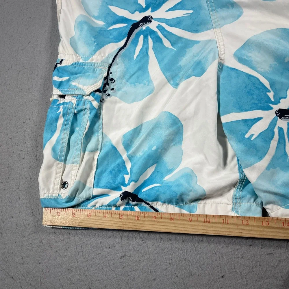 VTG Hollister Swim‎ Trunks Men XL Blue Floral Hawaiian Board Shorts Pockets Y2K